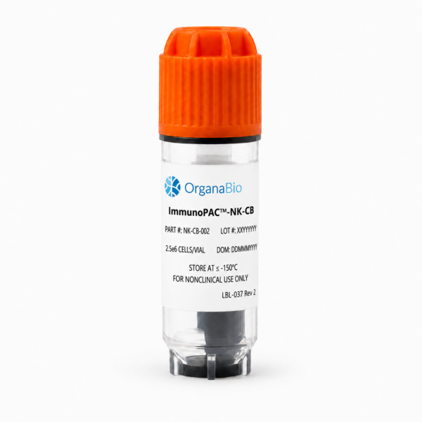 OrganaBio ImmunoPAC-NK-CB (NK-CB-002) cryopreserved cord blood-derived CD56+ NK cells, 2.5e6 cells per vial