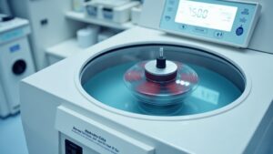 Laboratory centrifuge processing PBMCs illustrating the impact of processing speed on cell quality