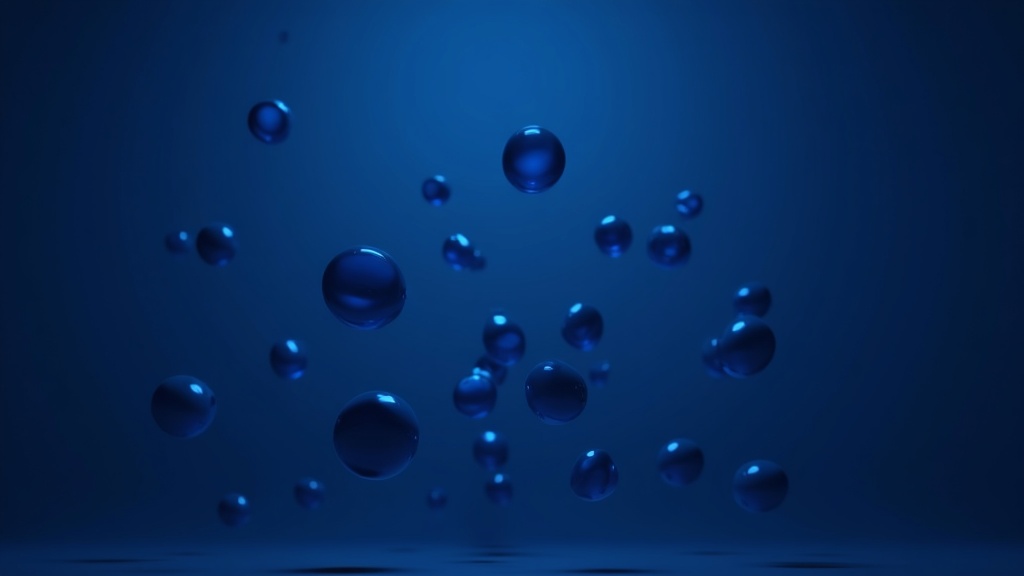 A dark field render of several small round cells clustered loosely against a deep navy background, soft rim lighting on