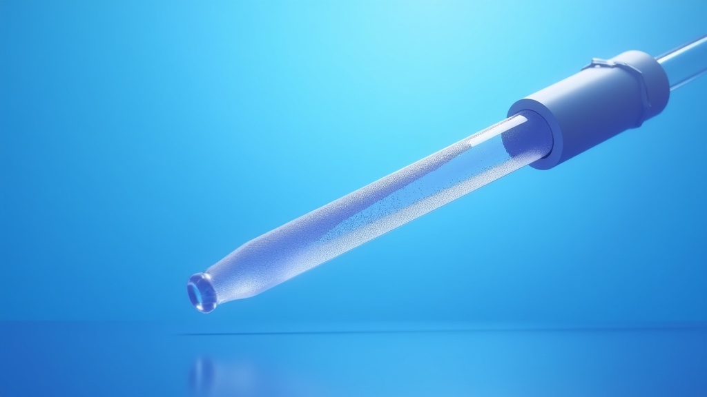 A density gradient tube in close focus showing a slightly clouded interface band, soft directional light from the side.