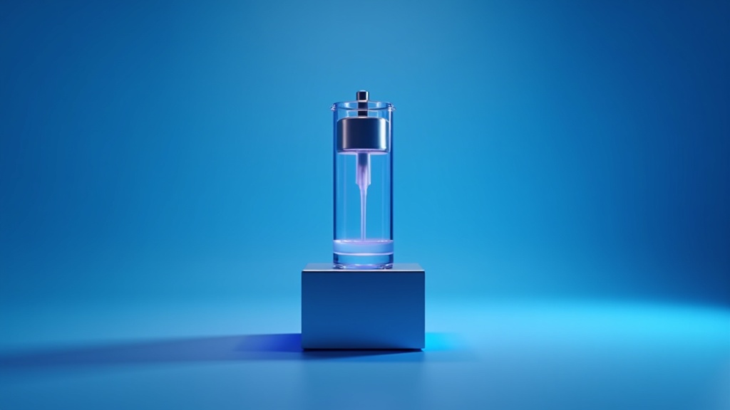 A magnetic separation column in a stand with a fine stream of liquid passing through, precise directional lighting on st