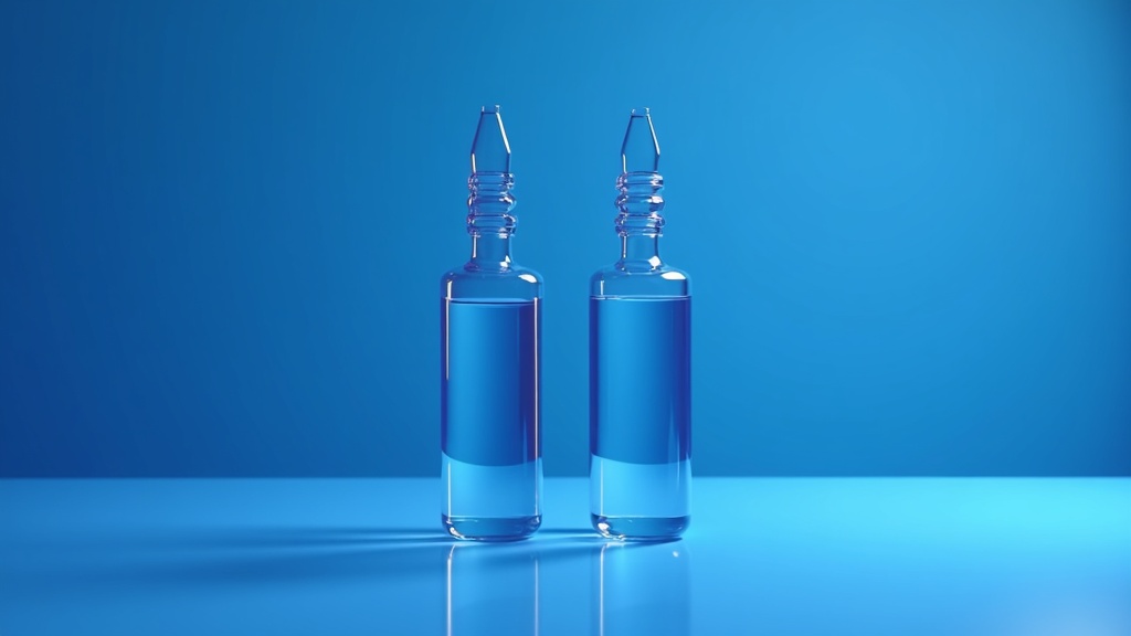 Two identical cryogenic vials side by side on a stainless surface, one lit under cool cleanroom light and one under warm