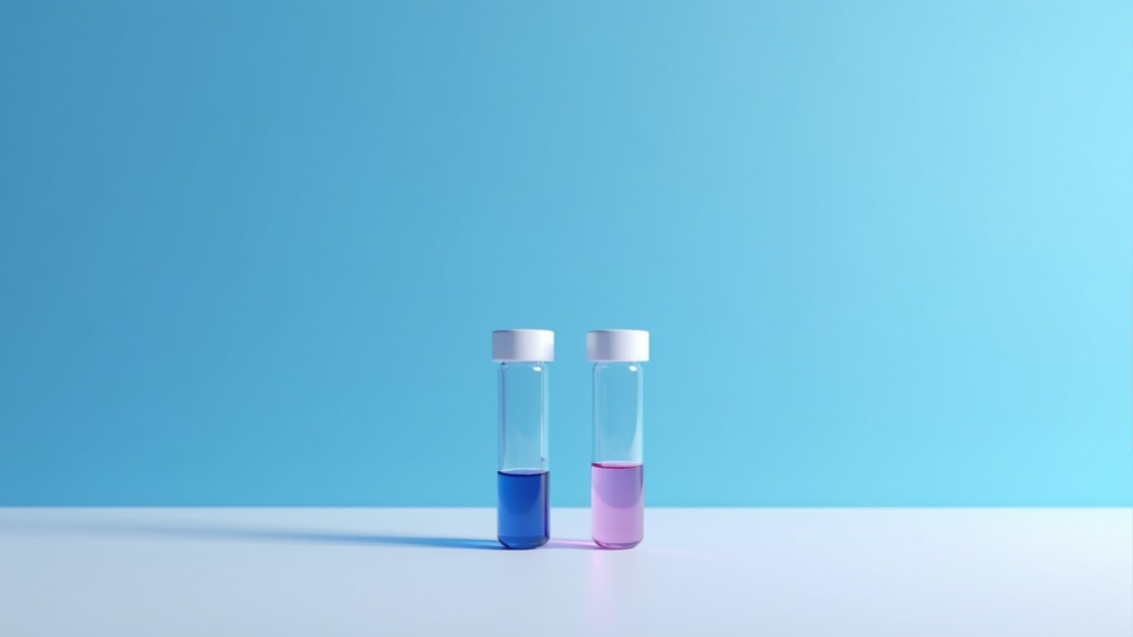 Two chilled sample vials placed a short distance apart on a pale surface, even overhead light, subtle shadows.
